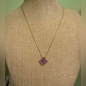 925 Sterling Silver with Gold Plated Chain Necklace with Purple Clover Pendant